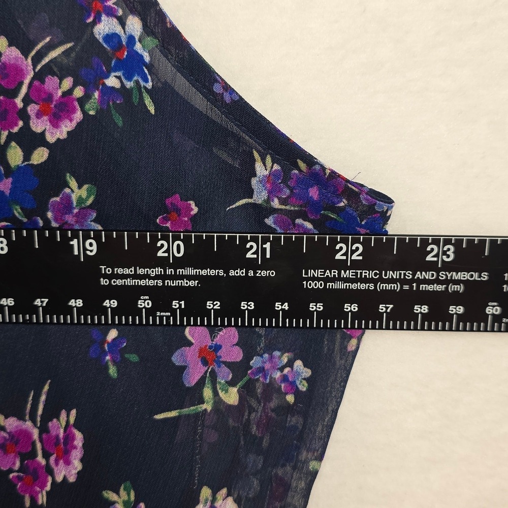 Calvin Klein Dress Navy Floral Print A-Line Hi-Low Wrap Size 14 - Picture 14 of 16